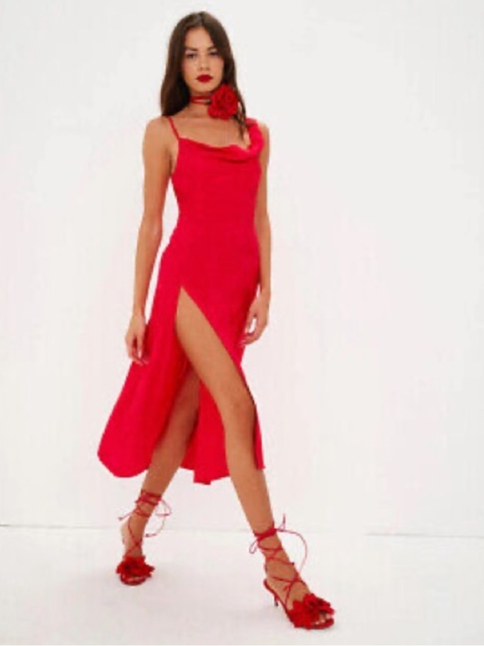 NWT For Love & Lemons Ilana Midi Dress Red Revolve Large
